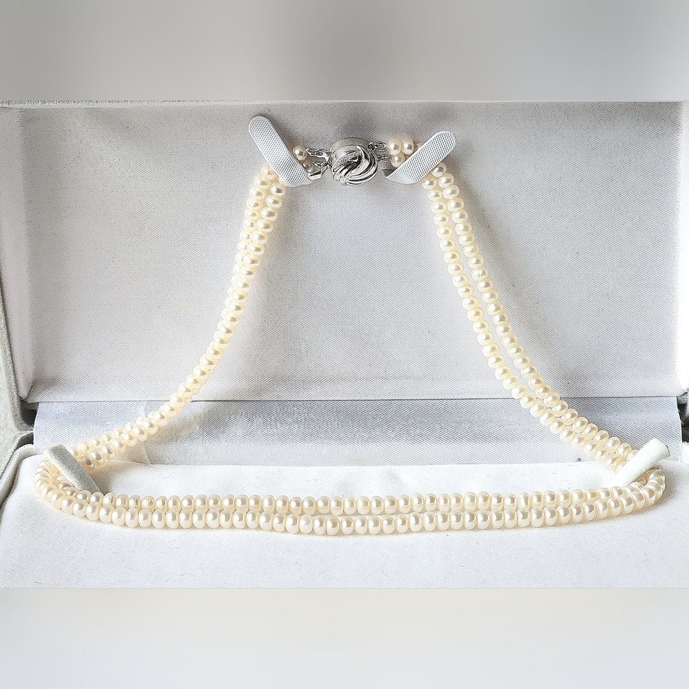 Vintage Genuine Japanese Double Strand Pearl Necklace(Original 925 Silver Clasp)